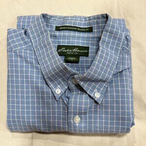 Eddie Bauer Wrinkle Resistant‎ Relaxed Fit Blue Short Sleeve Shirt Mens Size TL